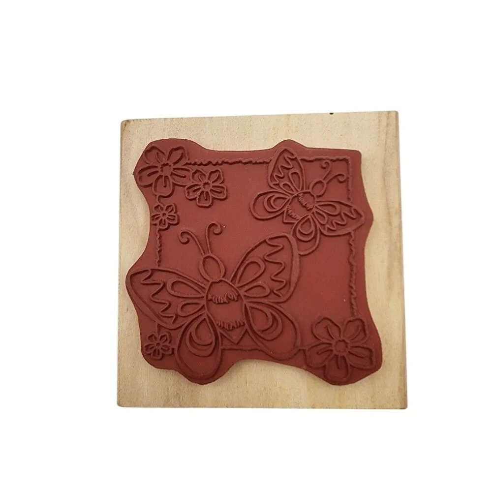 Anita's 2002 Sugarloaf Butterfly Flowers Wood Mounted Rubber Stamp Craft 3x3